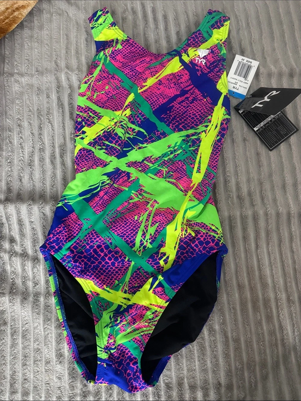 TYR Girls Neon Pink Blue Green One-Piece Swimsuit